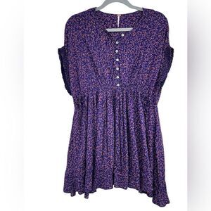 Free People One Fine Day Mini Dress Button Front Cinch Side Ties Womens Small